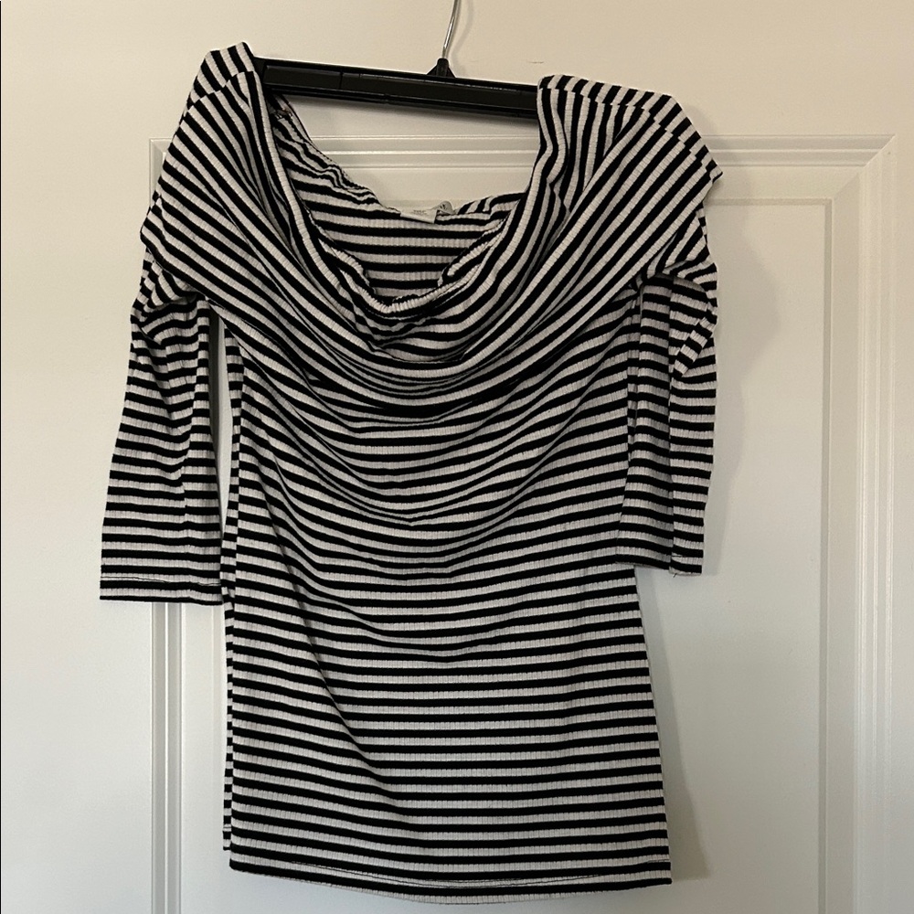 White House Black Market Black and White Striped Top